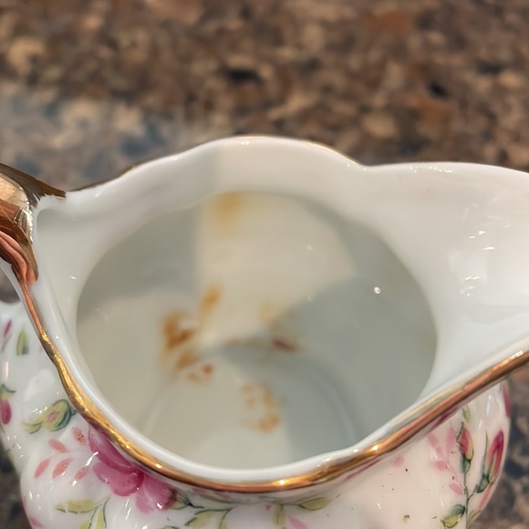 Vintage Lefton Rose Chintz Miniature Cream and Sugar set Pink Gold Trim Complete - Picture 4 of 13